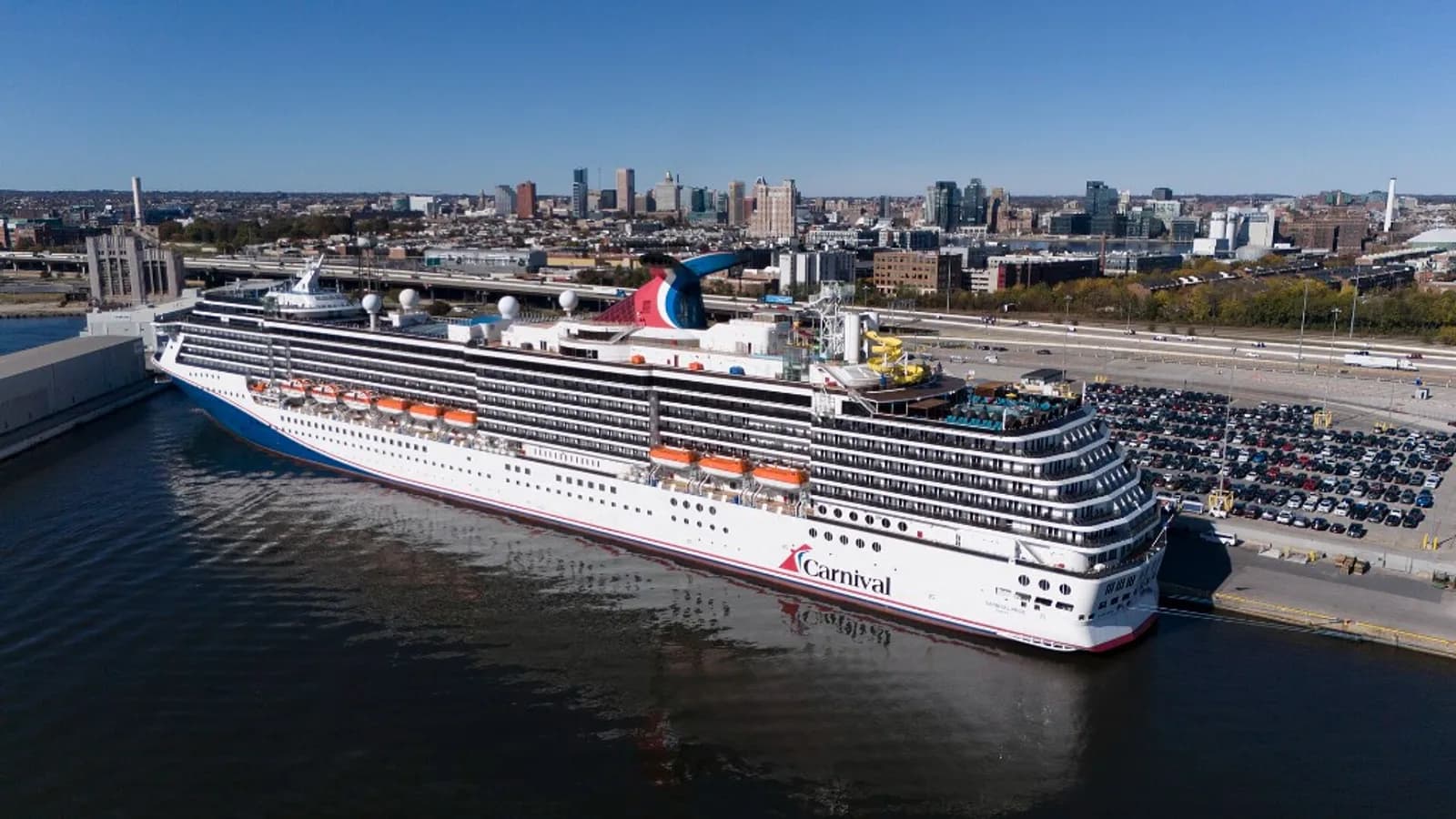 Carnival Pride docked at the Cruise Maryland terminal in Baltimore