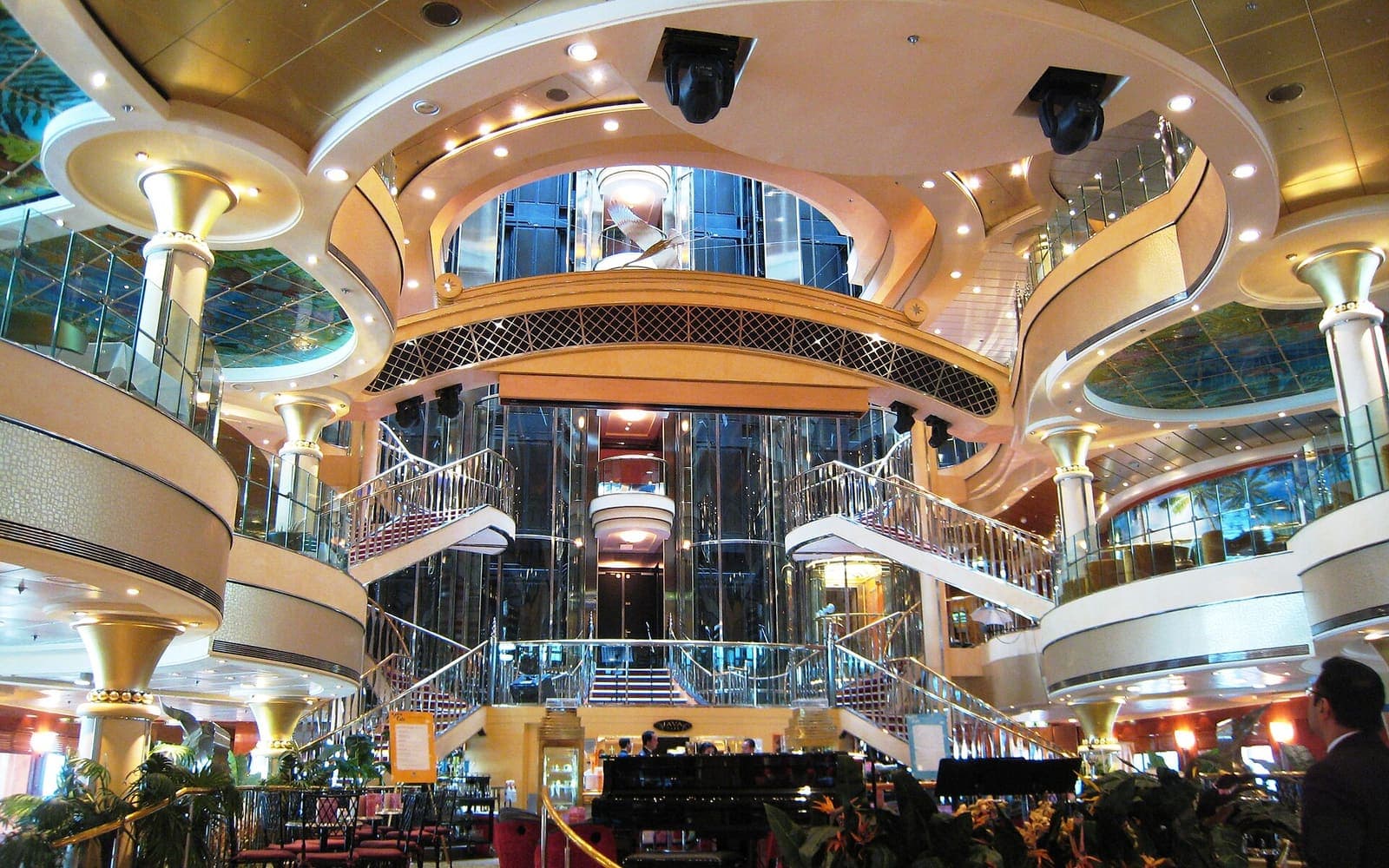 A midship atrium, often a calmer place on the ship