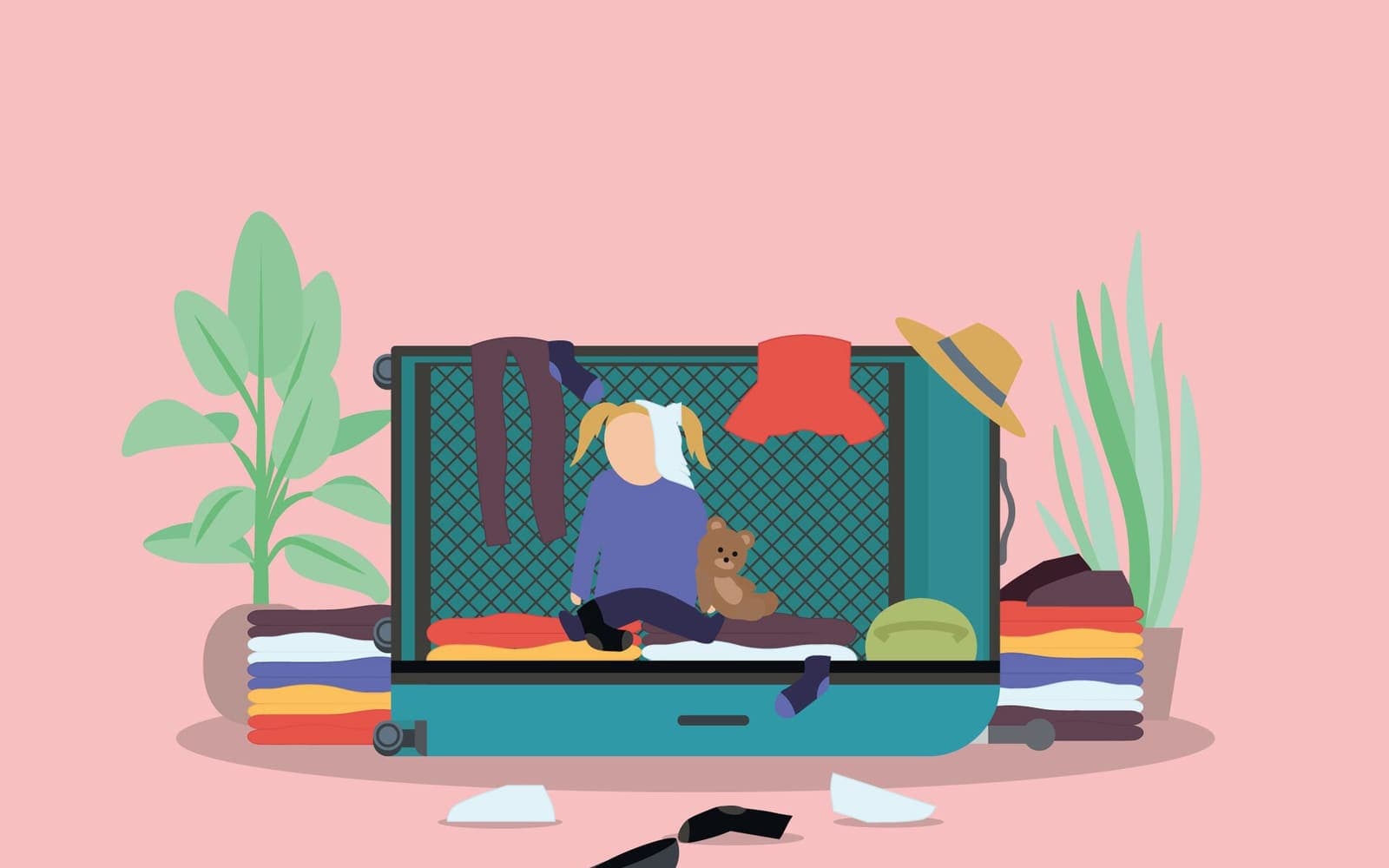 A suitcase packed for a cruise