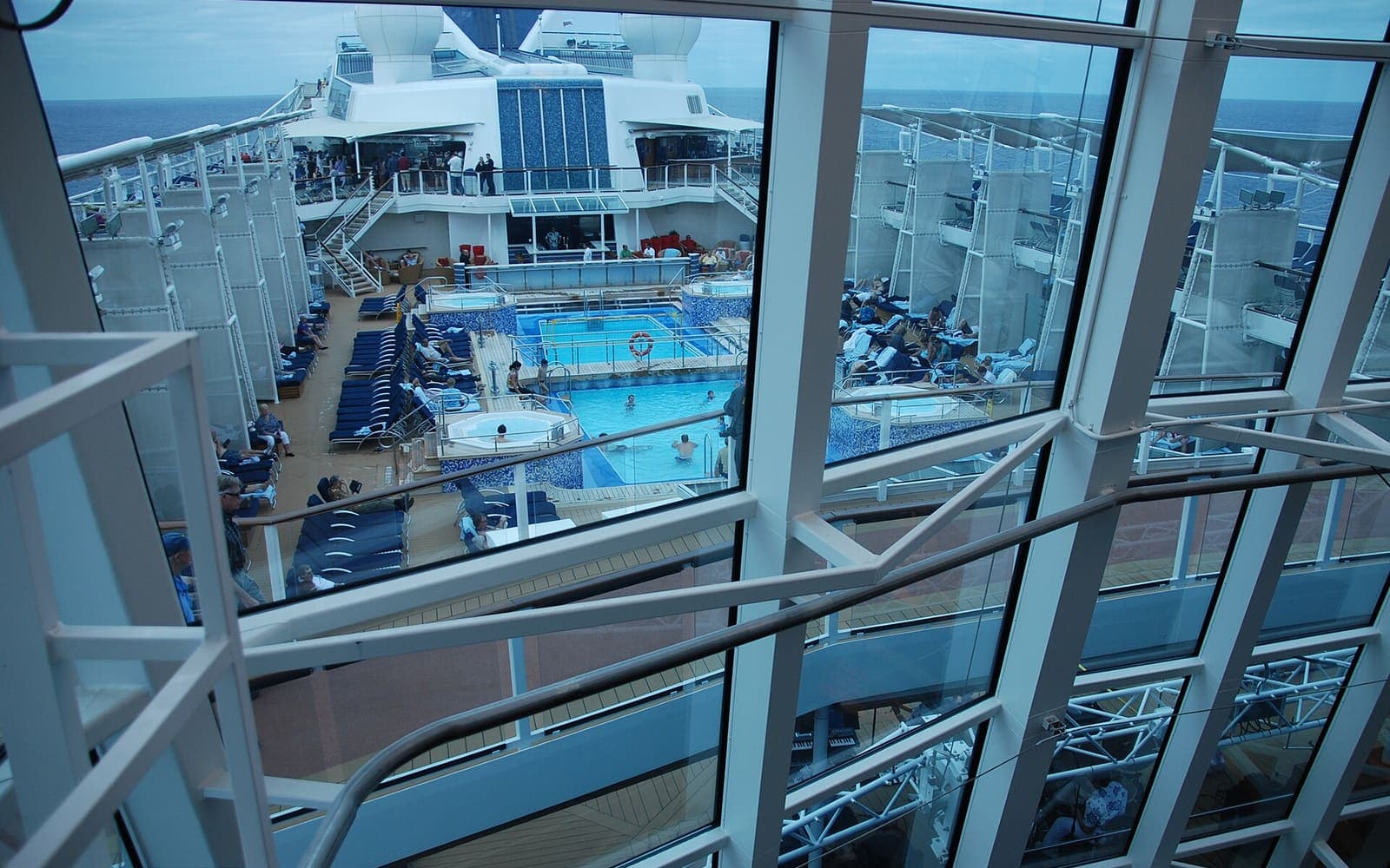 A pool deck on a cruise sea day