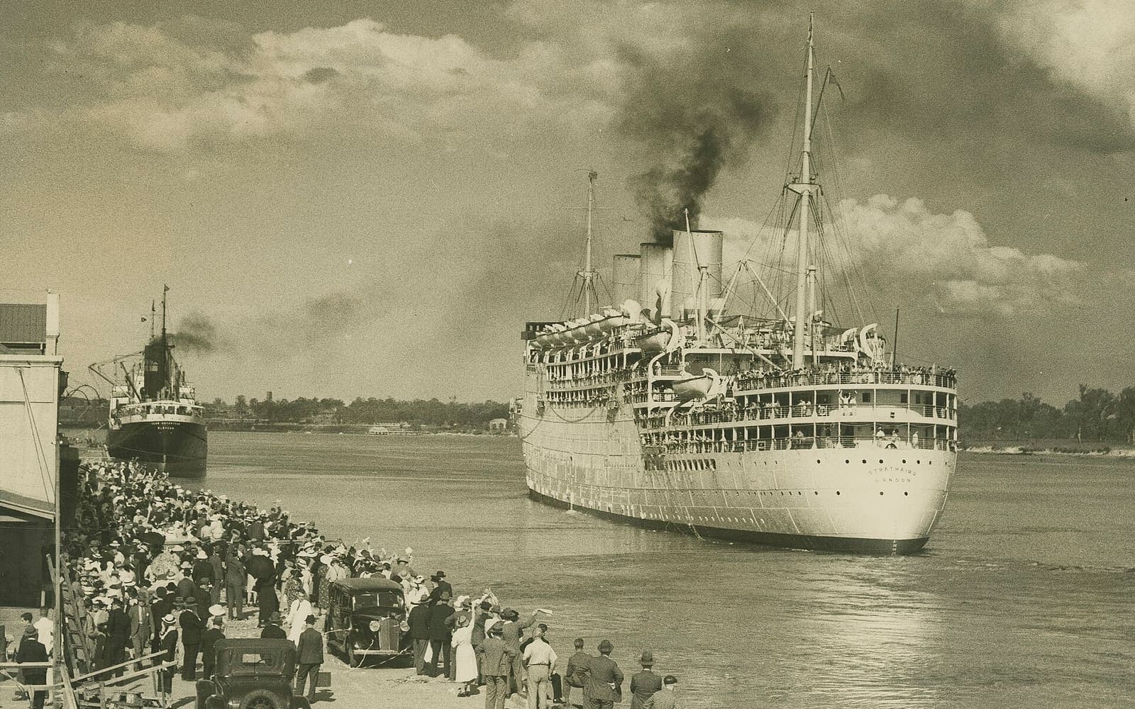 A cruise ship leaving port