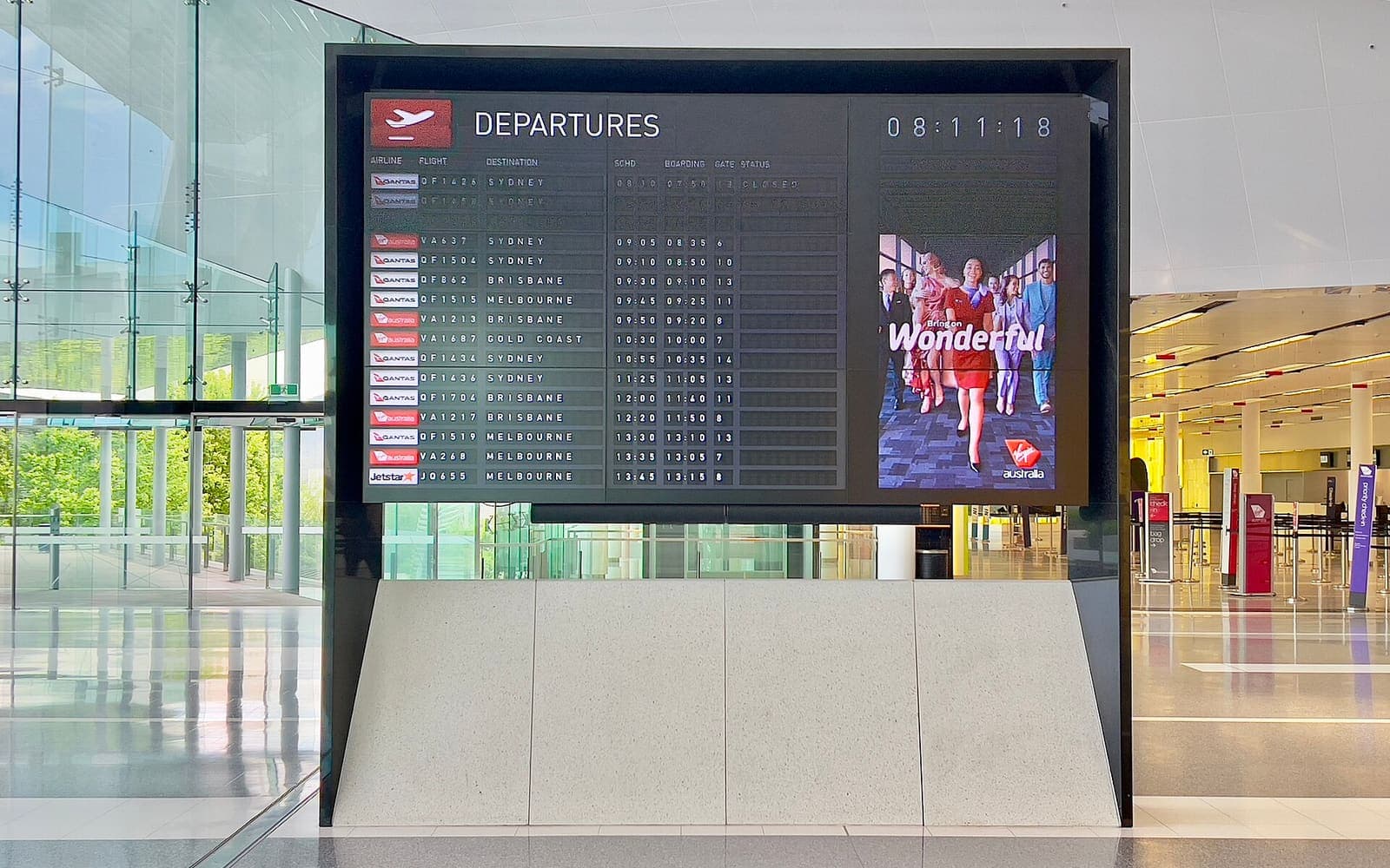 A departure board — the kind of detail a group leader actually tracks