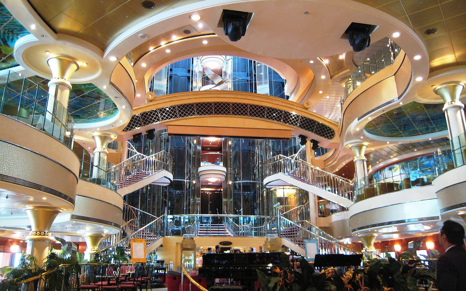 A midship atrium, often a calmer place on the ship