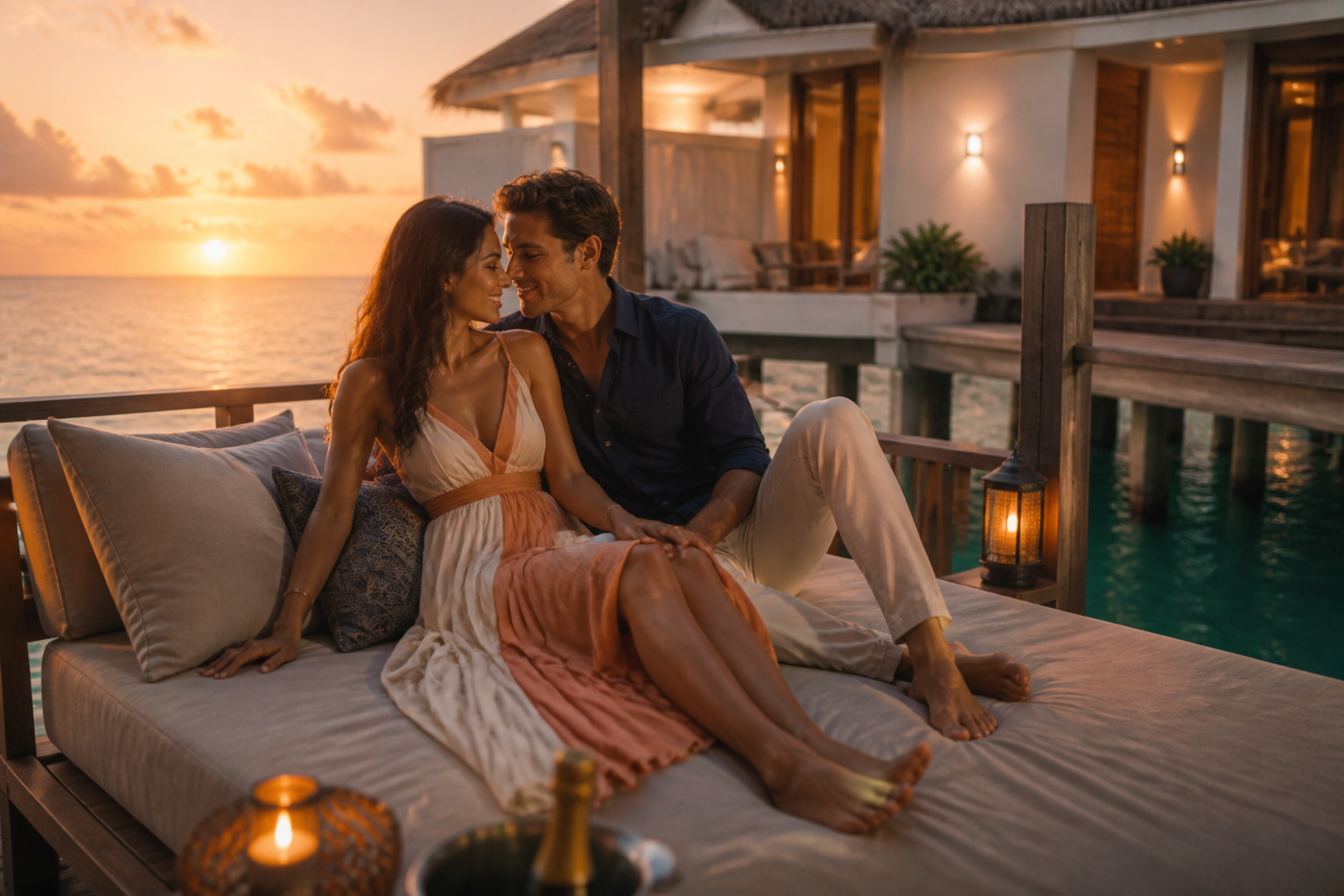Quiet romantic resort setting at golden hour