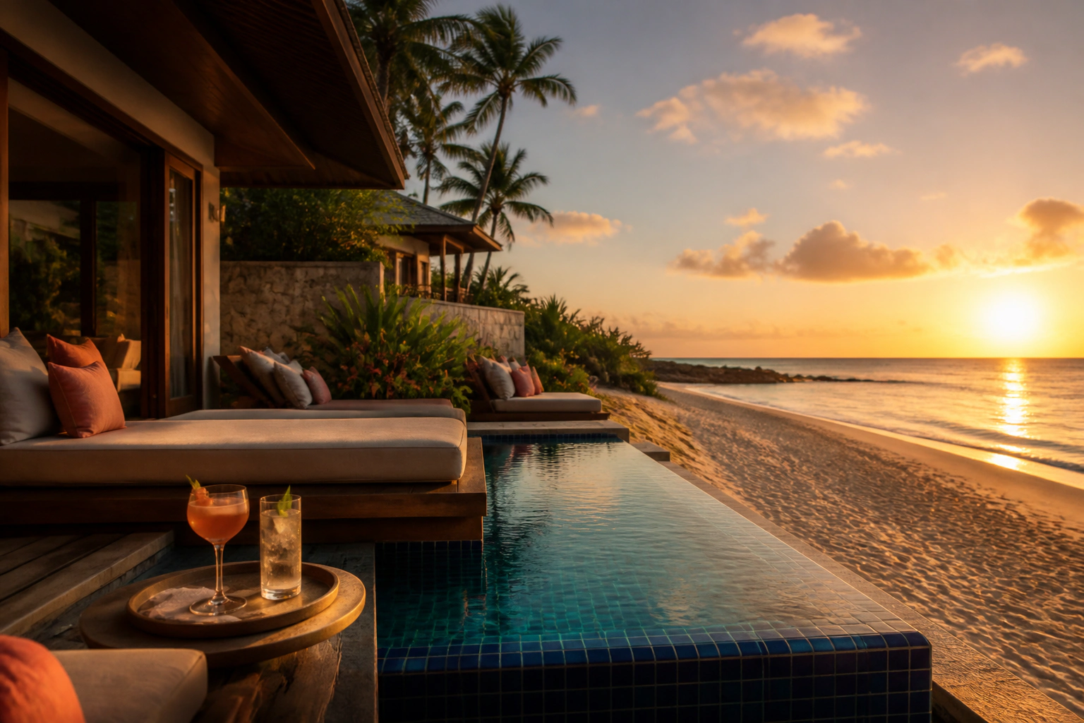 Tropical all-inclusive resort overlooking calm water